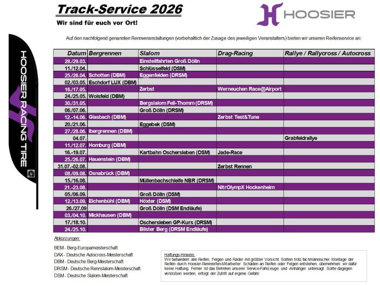 Track-Service Hoosier Rennreifen und Pads-for-Brakes